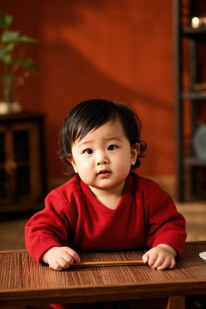 Cute baby red photos, strong New Year atmosphereの素材