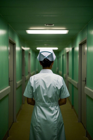 The Green Wall of the Hospital Behind the Nurse Manager Corridorの素材