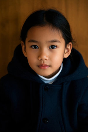 Cute girl in dark coat photoの素材