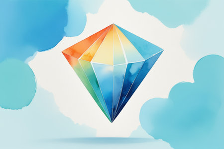 Watercolor style colored diamond illustrationの素材