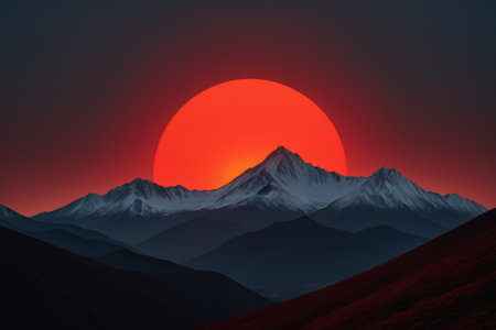 Magnificent sunset view of the snow capped mountainsの素材