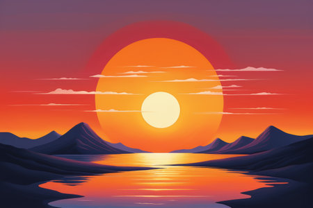 Landscape illustration of sunset landscapeの素材