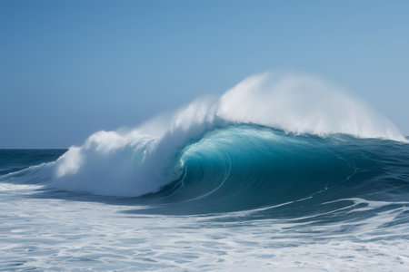 The huge waves surging in the blue oceanの素材