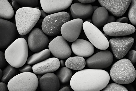 Close up of black and white pebblesの素材