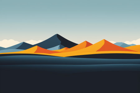 Illustration of desert and distant mountain sceneryの素材