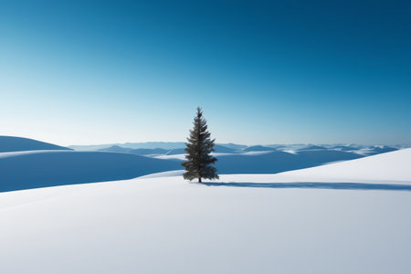 Lonely pine landscape in the snowの素材