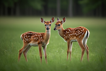Two fawns in the grassの素材