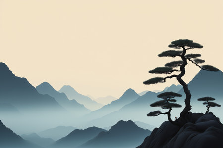 Pine trees on the mountain natural sceneryの素材