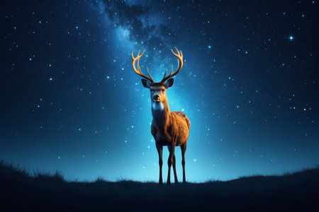 Close up of deer under the starsの素材