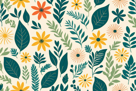 Floral and green plant pattern backgroundの素材