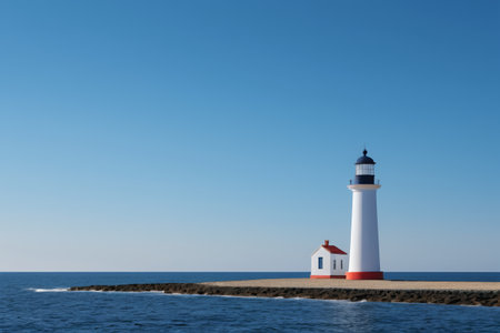 Lighthouse in the middle of the sea on a sunny day.の素材