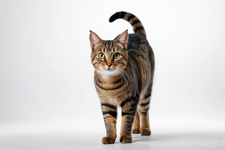 Close up of a standing tabby catの素材