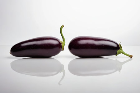 Close up of two purple eggplant still livesの素材
