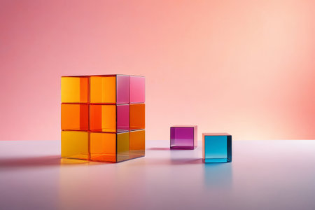 Colorful transparent cube still life materialの素材