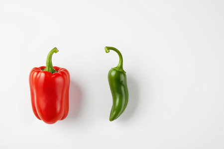 Close up of a still life with red and green peppersの素材