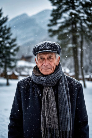 A kind old man in the snowの素材