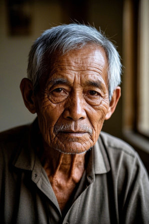Portrait of a weathered elderly manの素材