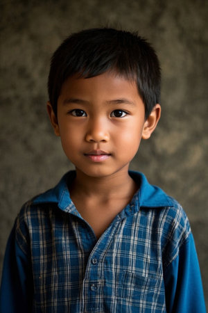 Portrait of an Asian boy with clear eyesの素材