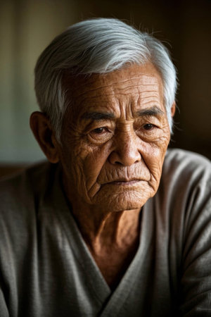 Portrait of a weathered old manの素材