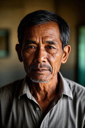 Portrait of a weathered elderly manの素材