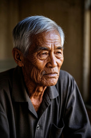 Portrait of a weathered old manの素材