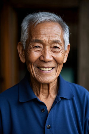 Portrait of an elderly man with a kind smileの素材