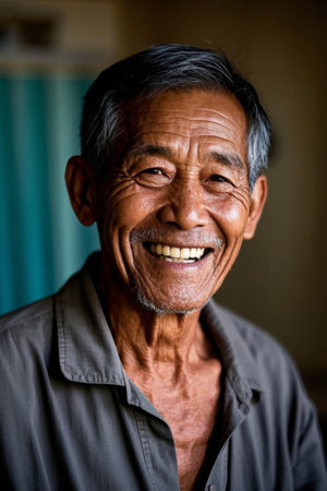 The kind old man laughed heartily and had a bright smileの素材