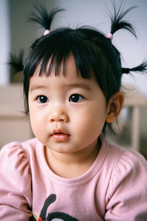 Cute little girl with two pigtailsの素材