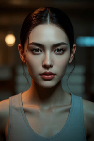 Portrait of an elegant woman under lightの素材