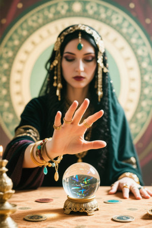 Mysterious witch divines crystal ball to predict the futureの素材