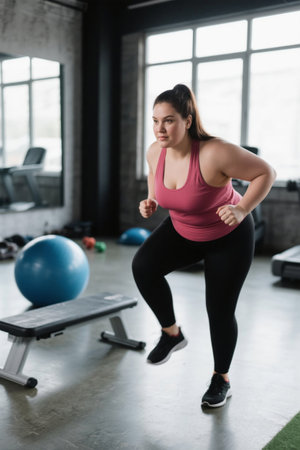 Busty woman exercising in the gymの素材
