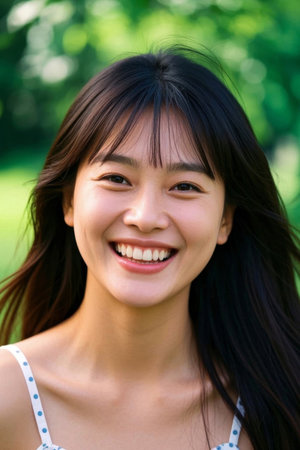 Smiling Sweet Sunshine Girl Outdoor Photoの素材