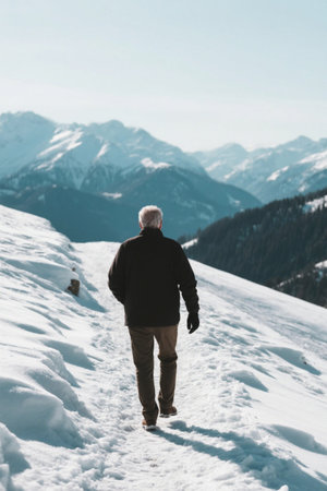 Elderly people walking on the Snow Mountain Trailの素材