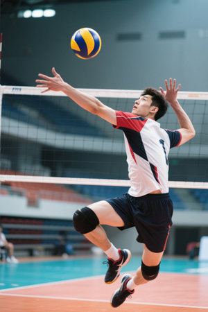 Volleyball players' aerial spiking momentsの素材