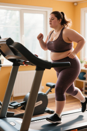 Sweaty girl running on treadmillの素材