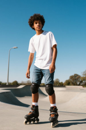 Young man roller skating under the sunの素材