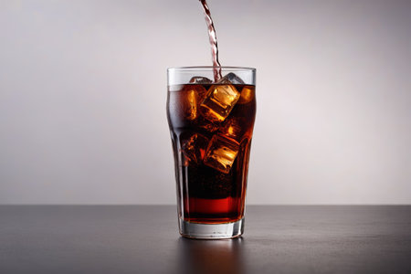 Coke poured into a glass and ice cubes sceneの素材