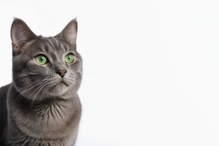 Close up of a gray cat with green eyesの素材