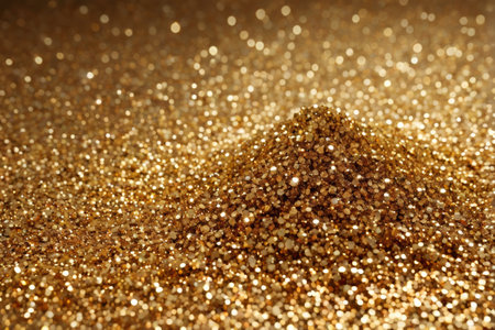 Close up of golden shiny glitter particlesの素材