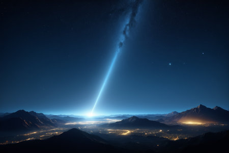 Mountains and meteor landscapes under the night skyの素材