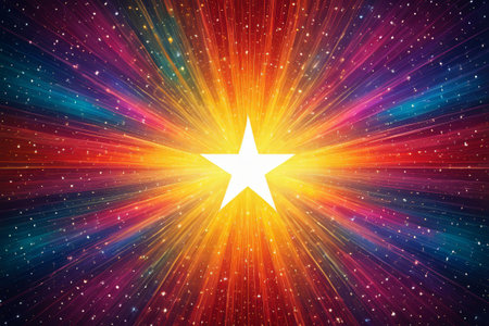 A five pointed star background radiating lightの素材