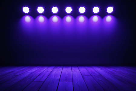 Purple light illuminating the stage floorの素材