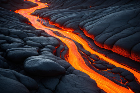 Flowing volcanic lava landscapeの素材