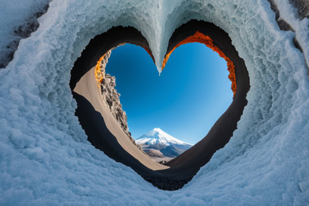 Snow Mountain Scenery in the Heart Shaped Ice Caveの素材