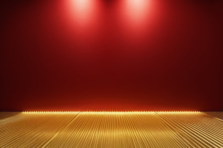 Ground scene with gold stripes on red backgroundの素材