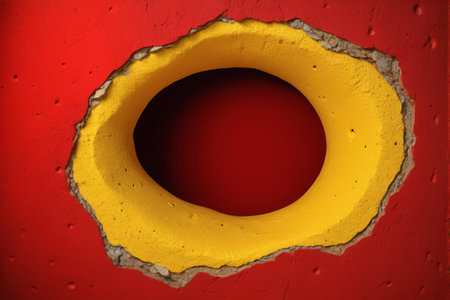 Close up of the yellow interior with holes in the red wallの素材