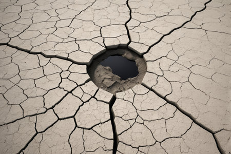 Cracked ground and puddles on arid landの素材