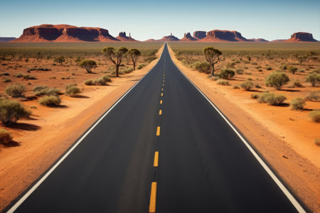 Road landscape extending in the desertの素材