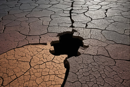 Jigsaw puzzle gap scene on dry cracked landの素材