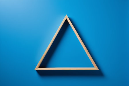 Wooden triangle frame on blue backgroundの素材